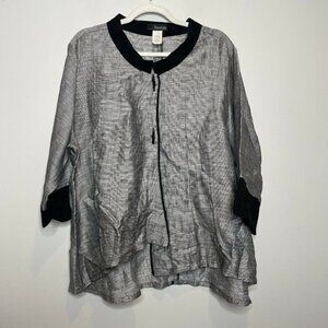 Moonlight Y&S Fashion Design Linen Lagenlook Black Striped Blouse Size Large